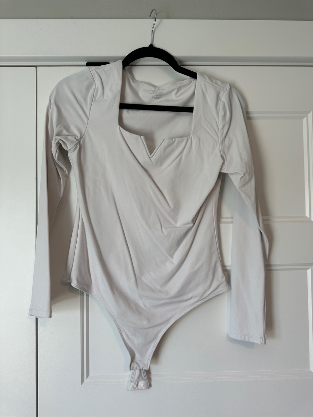 White Long-Sleeve V-Neck Bodysuit